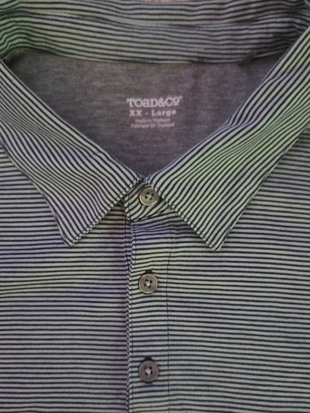 Toad&Co Men's Black and Gray Striped Polo With Pocket, XXL